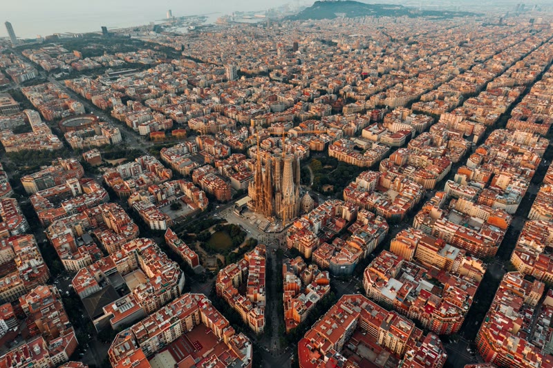Barcelona from the air, the Sagrada Família at its centre
