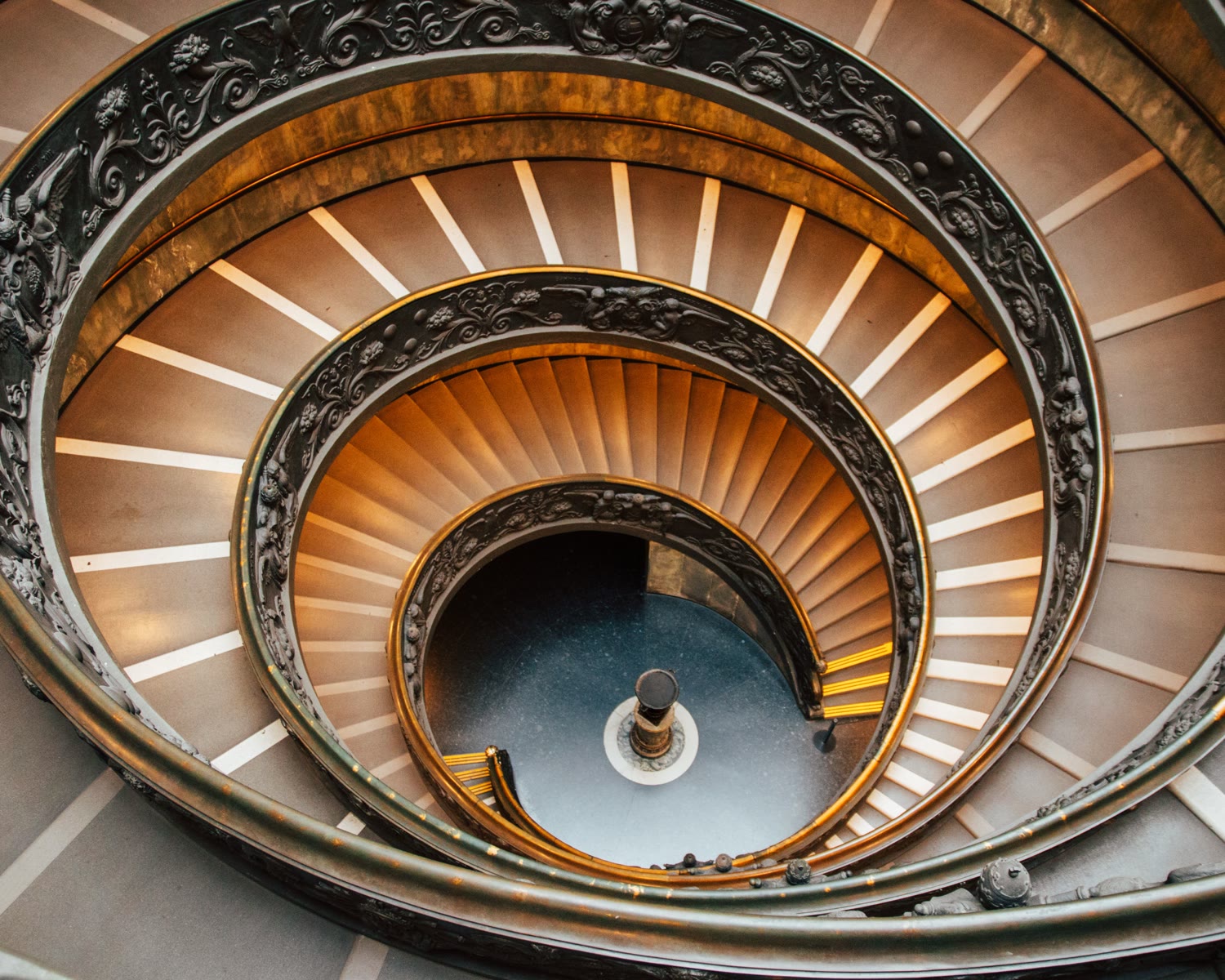 The Bramante double-helix spiral staircase of the Vatican Museums seen from above
